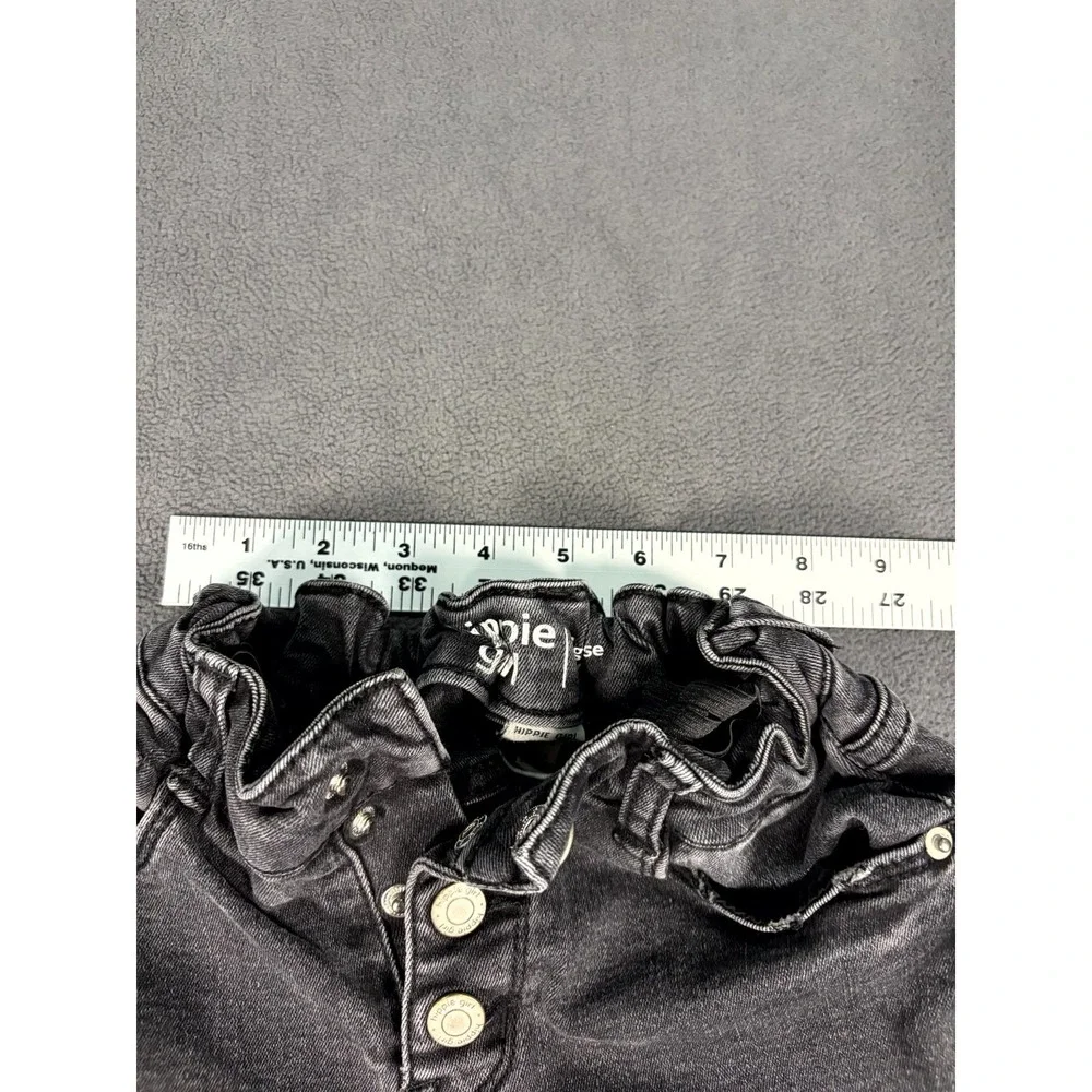 Hippie Girl Flare Jeans 8 Gray Denim Cotton Stretch Elastic Waist Frayed Hem